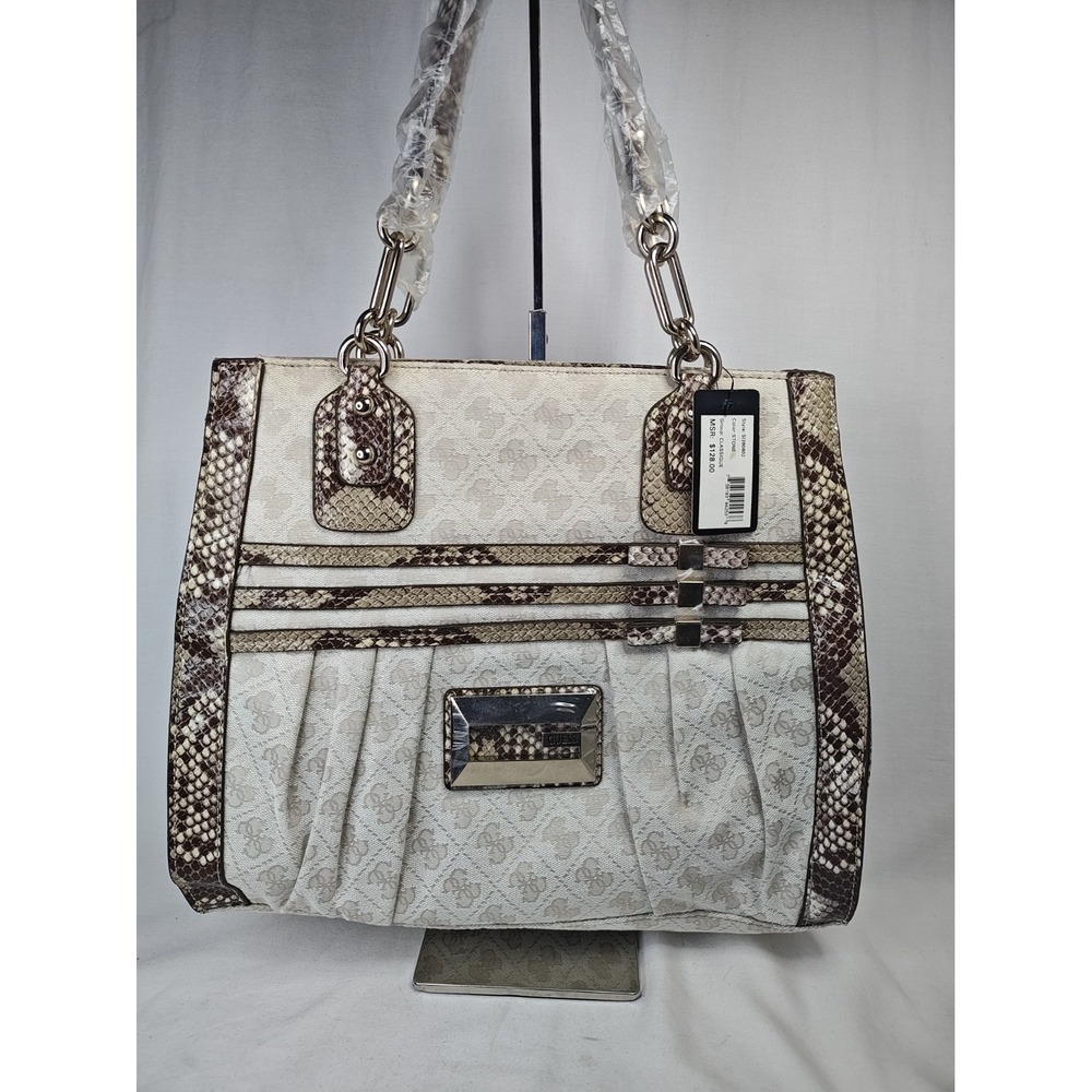 GUESS Classique Shoulder Tote Bag Mono Jacquard Stone Faux Snake NWT SI260602
